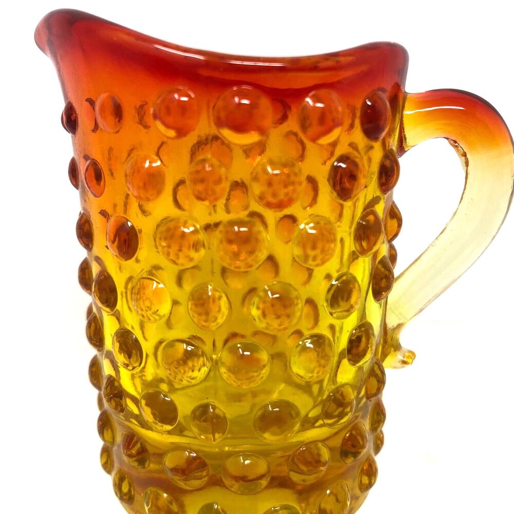 Art Glass Amberina Hobnail Glass Footed Pitcher & Handblown Vase MCM Mini Set 2 - Picture 8 of 11